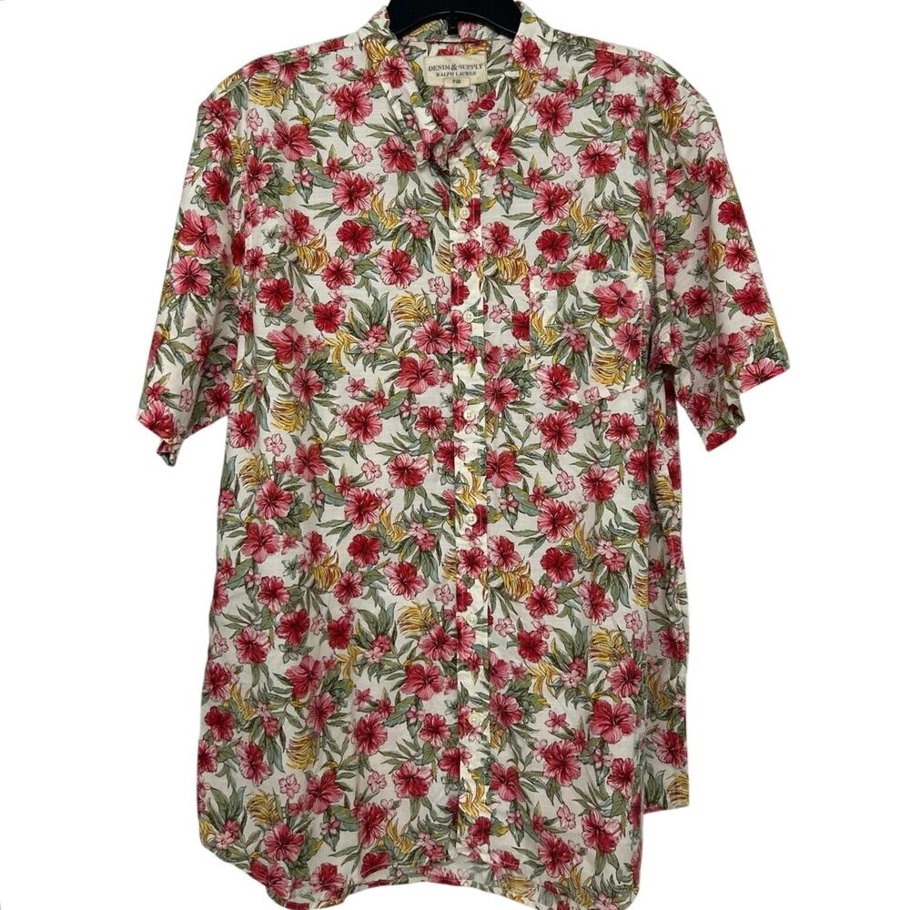 Denim & Supply Ralph Lauren XXL Floral Hibiscus Hawaiian Shirt Cotton Tropical